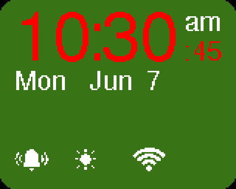The Klever Klox time screen showing the current time and date